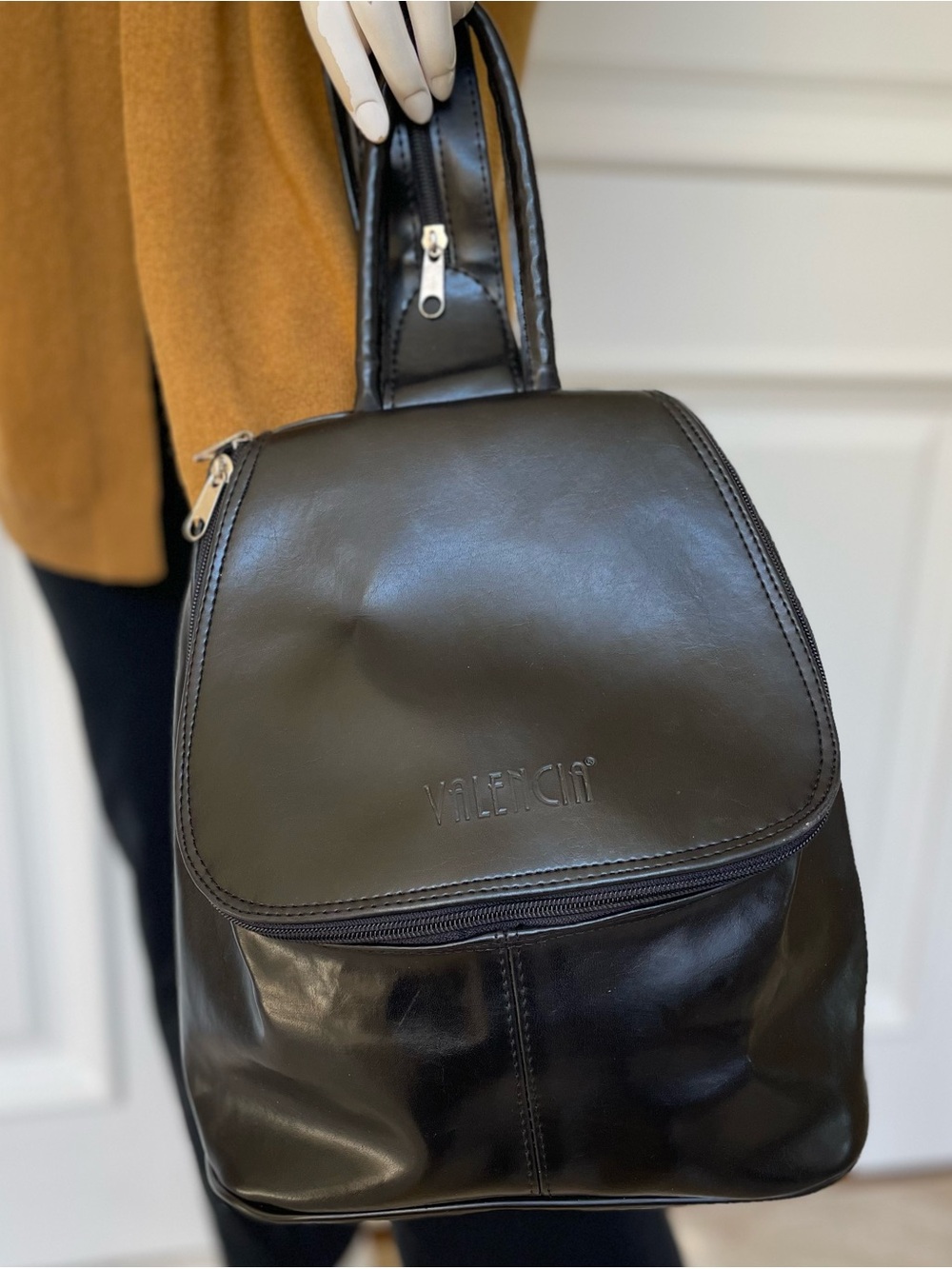 Valencia Black Mini Backpack Purse Minimalist Faux Leather Travel Daypack
